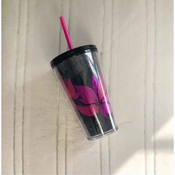 Starbucks 2021 Target Exclusive Black Glitter Poinsettia Grande Tumbler 🖤 - Picture 2 of 6